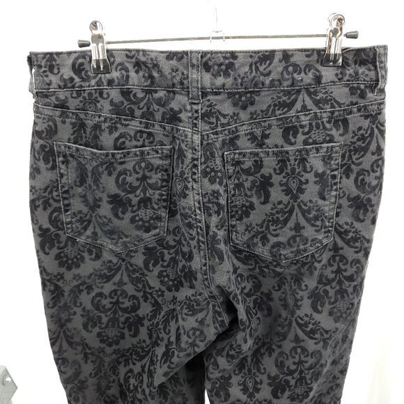 Chaps Mid Rise Jacquard Velvet Slim Leg Pants 8 Black/Gray - Picture 5 of 16